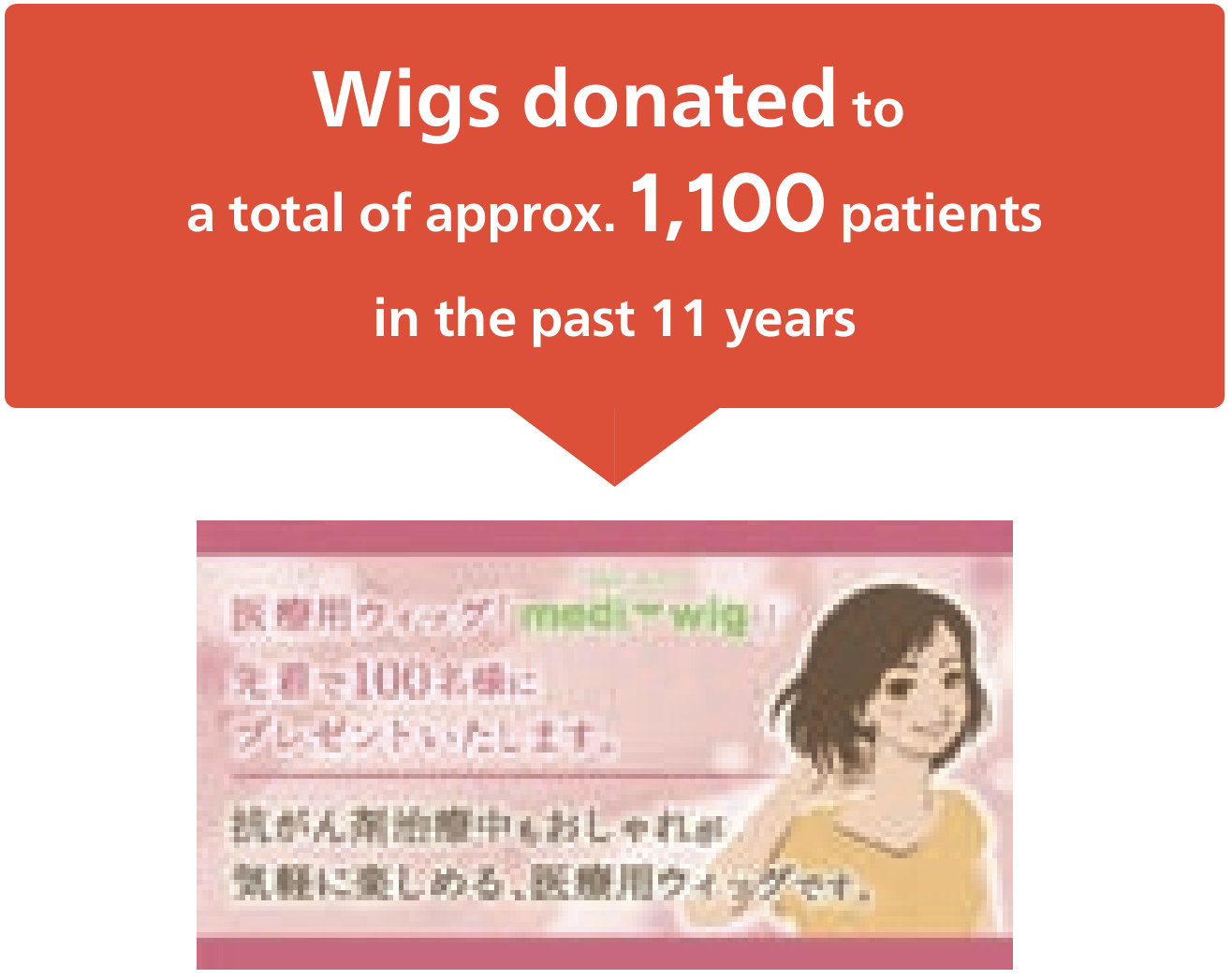 Wigs donated to a total of approx. 1,100 patients in the past 11 years